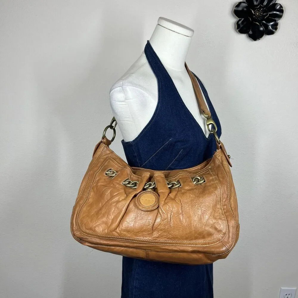 Hype Hobo Bag Womens Large Tan Leather Chain Link Shoulder Slouchy Boho